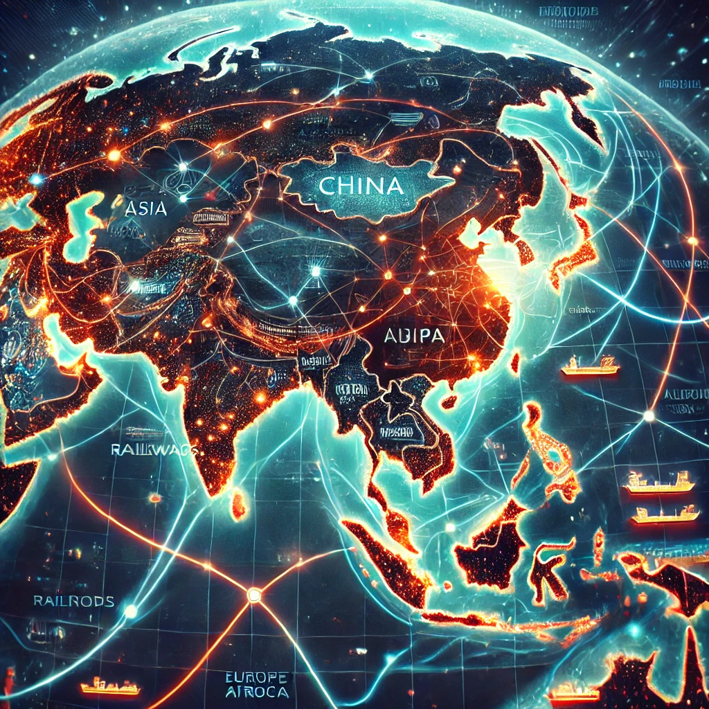 "Mapa de la Nueva Ruta de la Seda destacando conexiones comerciales."